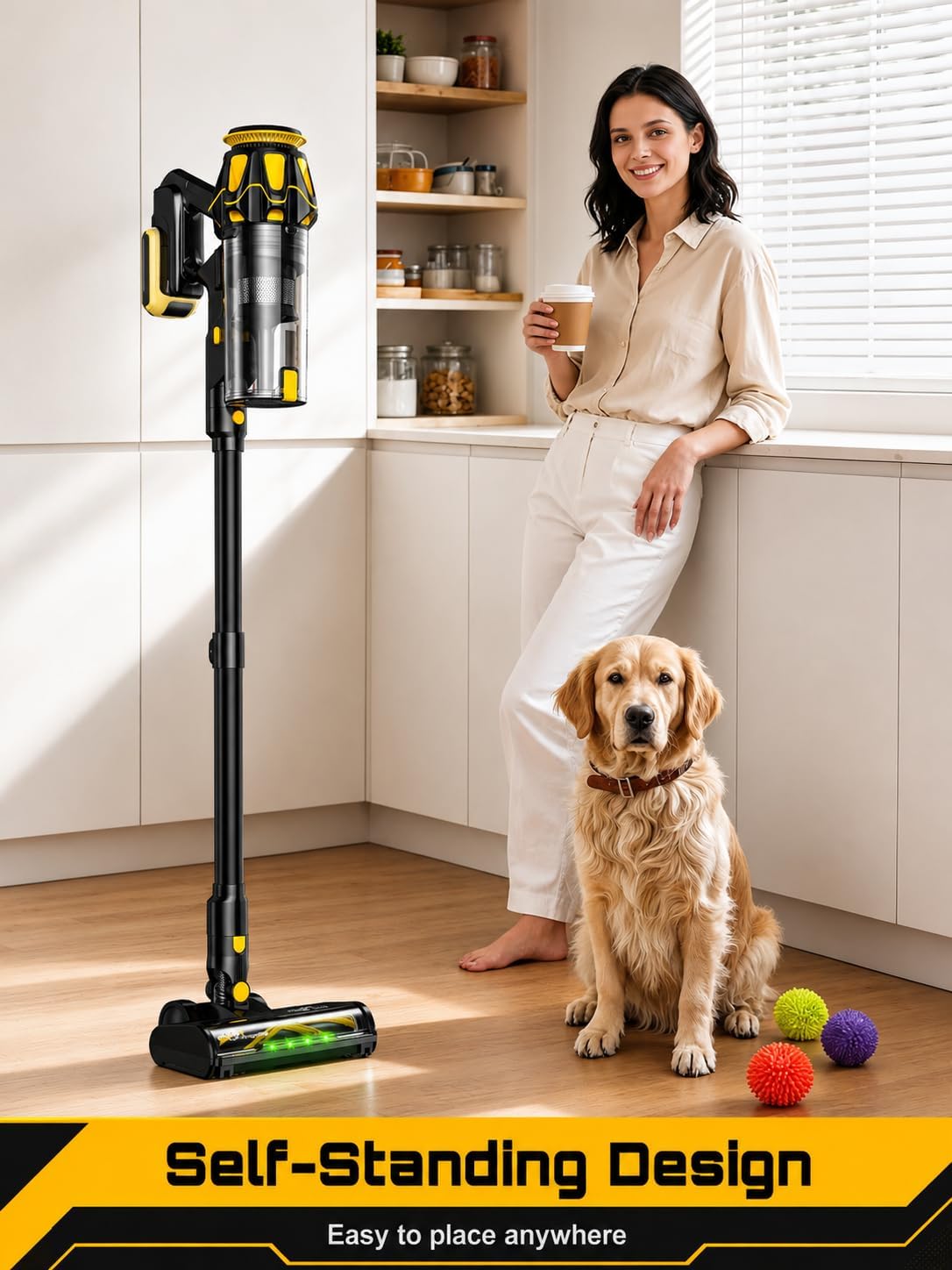 Cordless Vacuum Cleaner for DeWalt 20V Battery, 45KPA 400W Vacuum Cleaners for Home, Self-Standing Stick Vac w/LED Display, Anti-Tangle Lightweight Vacuum for Carpet, Floor, Car(Battery Not Included) image 4