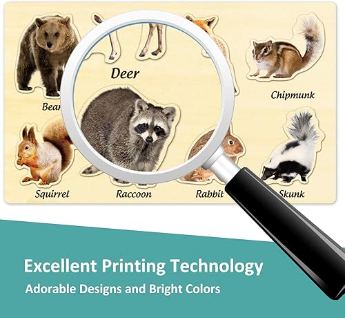 Miniatura 4 de Rompecabezas de madera para niños pequeños de MoinKidz, rompecabezas Montessori de animales del bosque para niños de 3 a 5 años, juguetes educativos