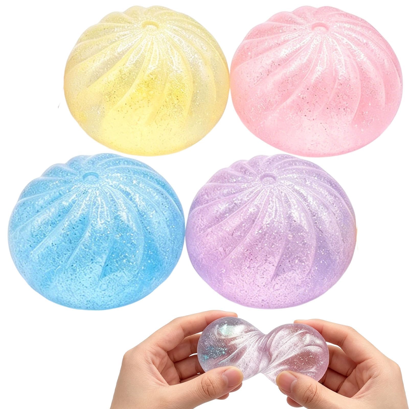 4 Pcs Mini Dumpling Squishy Toy 5X5.5CM, Squishy Dumpling Toy Glitter with Mini Dumplings, Cheap Squishies Dumplings Squishys, Squishies Dumplingss Suit for Daily Office Commuting to Relieve Anxiety