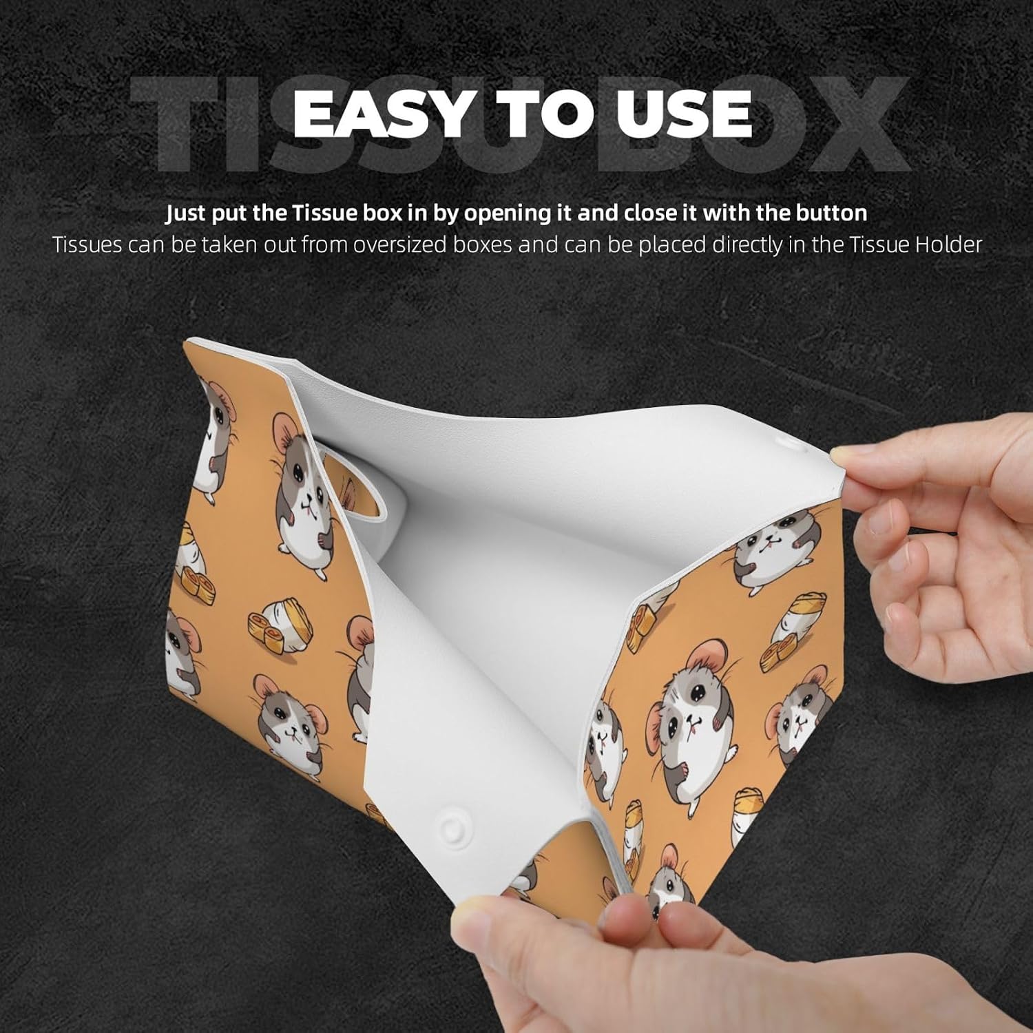 Decorative Tissue Box Cover Opossum Pattern Tissue Box Holder Aesthetic Leather Storage Organizer Box for Bathroom Vanity Tabletop Night Stands Office Funny Home Decorative Tissue Case image 3
