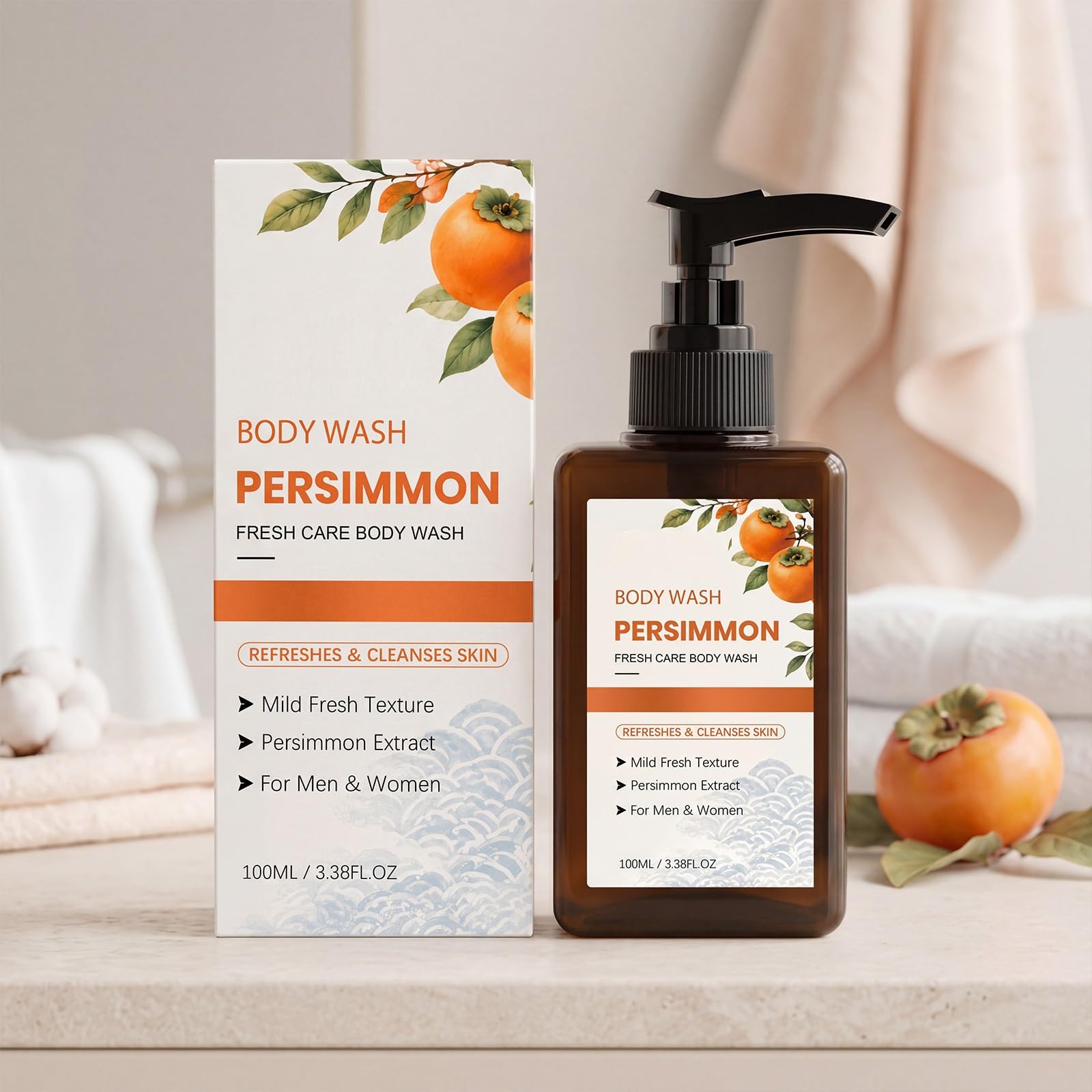 Lavaggio del corpo in cachi anziani, lavaggio del corpo sapone cachi con estratti tè verde cachi fermentati, idratante la pelle matura, sapone deodorante per corpo purificante profondo (8 pezzi)