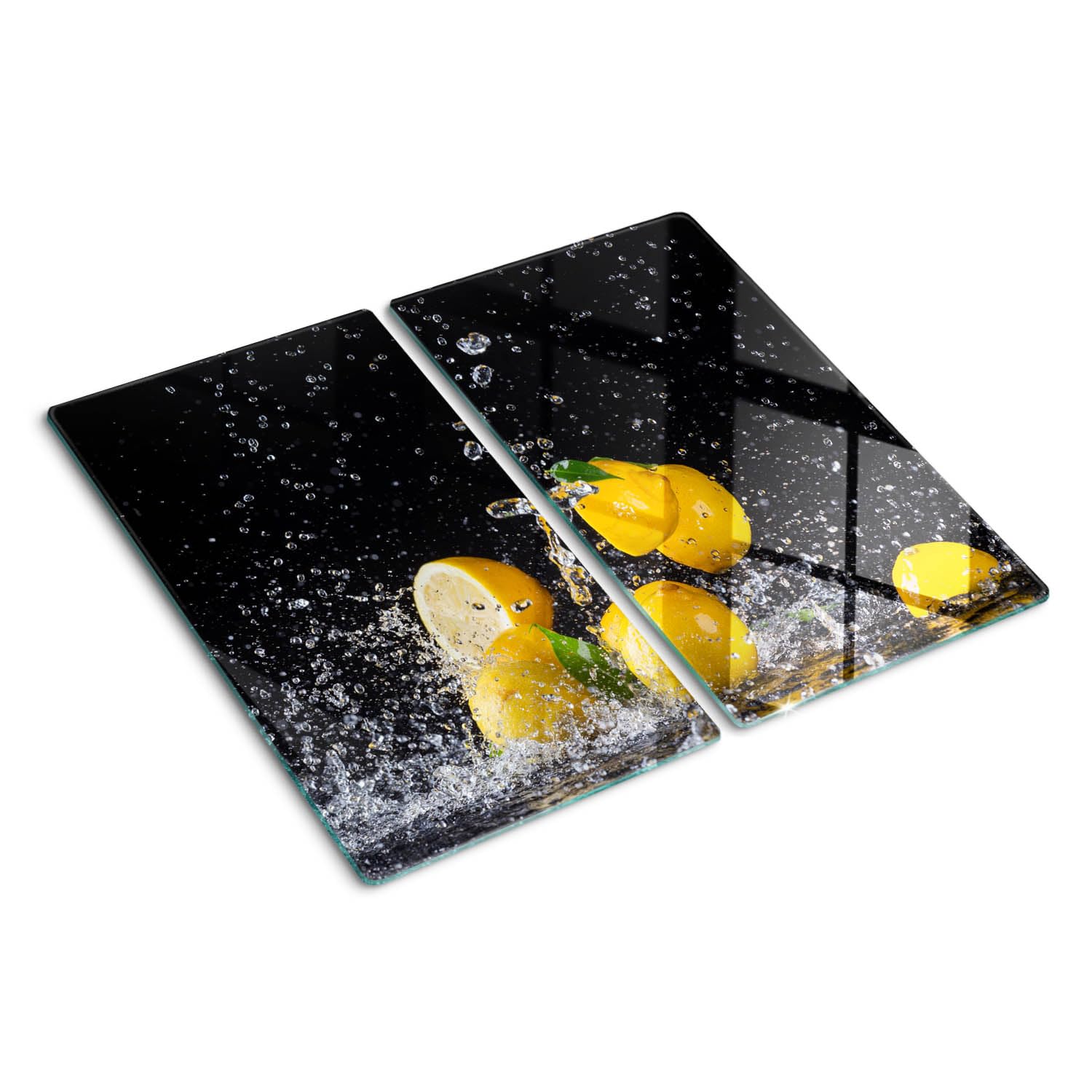 Tabla para Cortar de Cristal 2x30x52 cm Fina Decorativa Patas de Silicona para Encimera de Cocina Higienicas de Vidrio Templado Resistente Placa de Corte 2 Unidades - Limones y agua