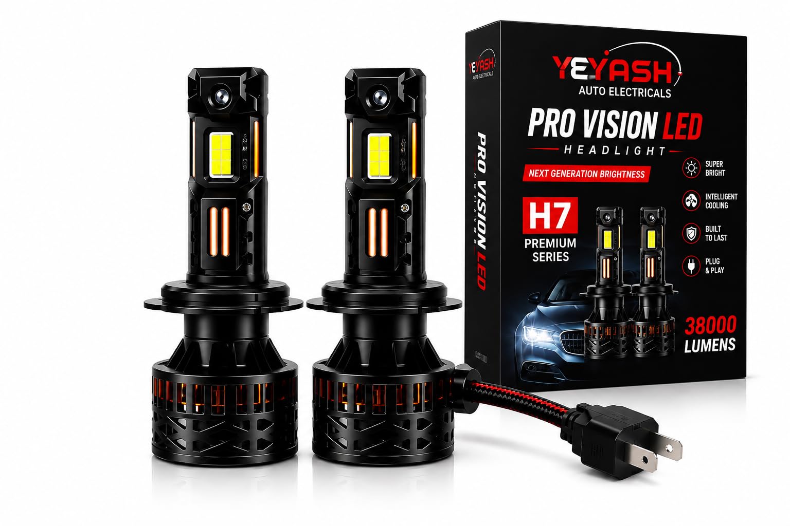 H7 LED Headlight Bulb 380W 38000LM for CARS | Super Bright White Light | Smart High-Speed Cooling Fan | Aviation Grade Aluminum Body | Plug & Play Installation | IP67 Waterproof-image-12