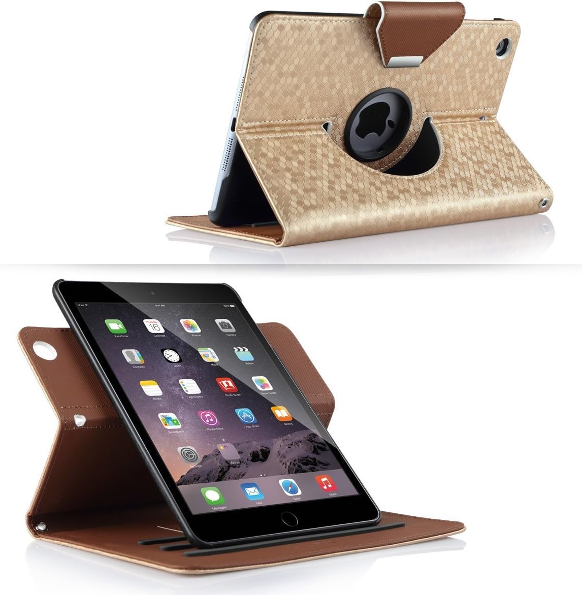 ULAK iPad Mini Case,iPad Mini 2 Case,iPad Mini 3 Case,iPad Mini Retina Case, 360 Degree Rotating Synthetic Leather Case Cover for Apple iPad Mini 1/2/3 (7.9-inch) with Auto Sleep/Wake Function(Gold)