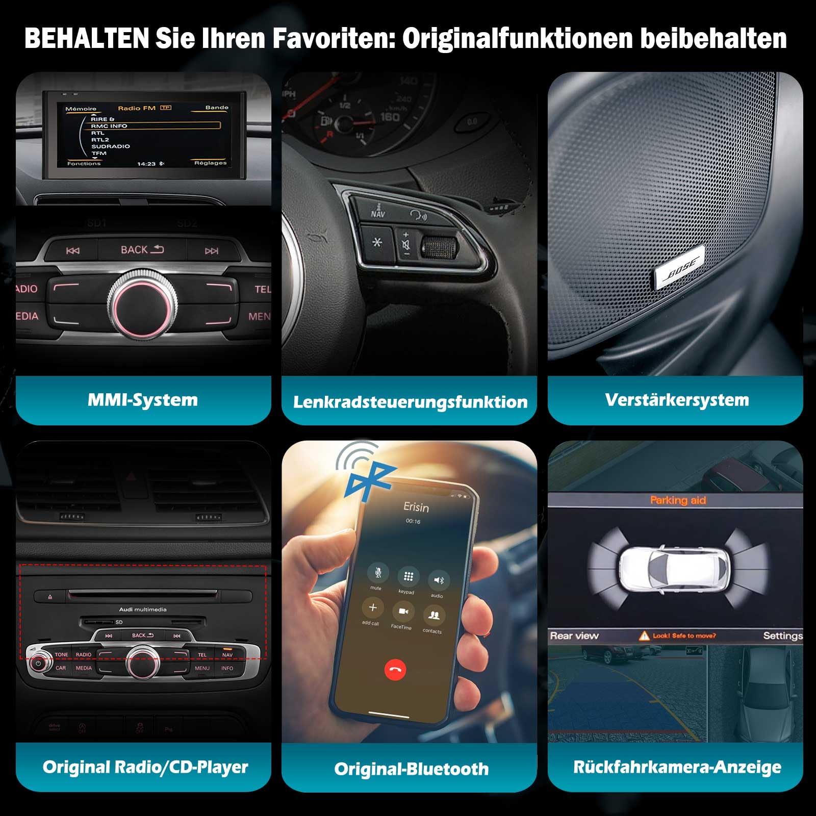 4GB+64GB Android 14.0 DAB+ Autoradio per Audi Q3 2013-2016 con Navigatore GPS Qualcomm 8-Core IPS 10,25" Touchscreen Support senza fili CarPlay Android Auto WiFi 4G Bluetooth 5.1 DSP CANBus MMI Camera