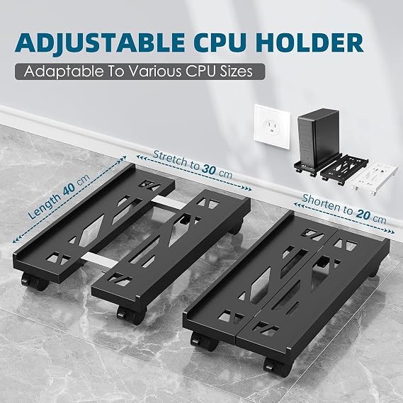 PC Stand for PC Tower Universal Adjustable Computer Desktop CPU Stand with Wheels - (-N-Black)