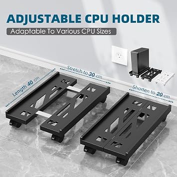PC Stand for PC Tower Universal Adjustable Computer Desktop CPU Stand with Wheels - (-N-Black)