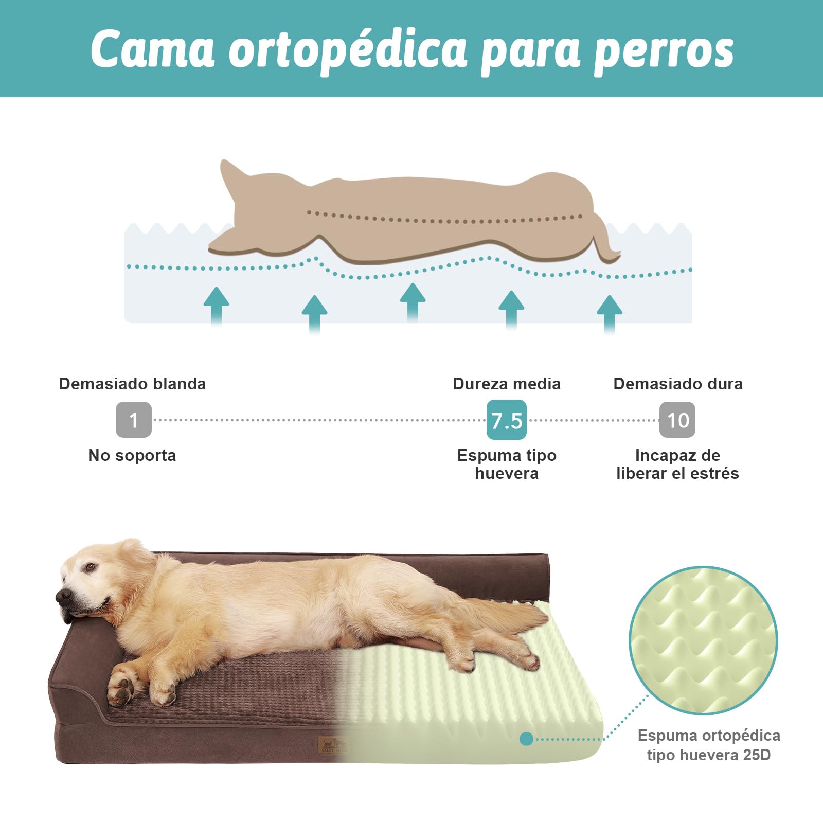 COZY KISS Sofá Perro Ortopédica Grande - Cama Perro Desenfundable y Lavable (Marrón-L-Type, XL(122 * 81 * 19CM))
