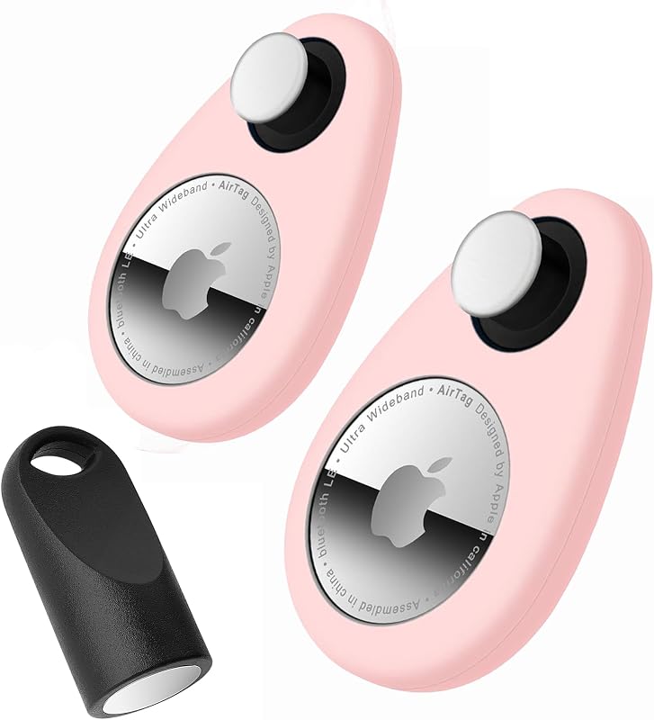 Capa Oculta de Silicone para Apple AirTag com Alfinetes de Segurança e Desbloqueador Magnético Rosa, Kit com 2