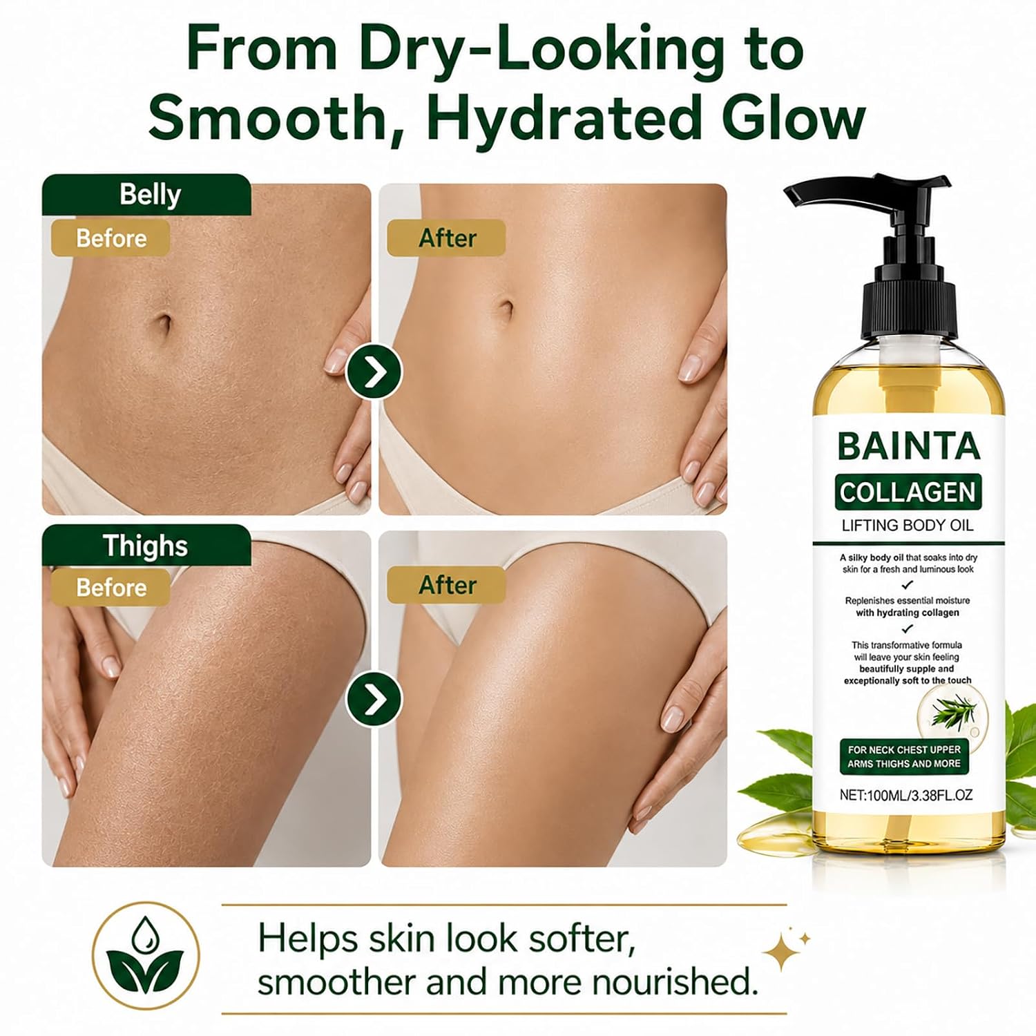 Collagen Oil for Skin Tightening, 2 Pack, Firming & Lifting Body Oil