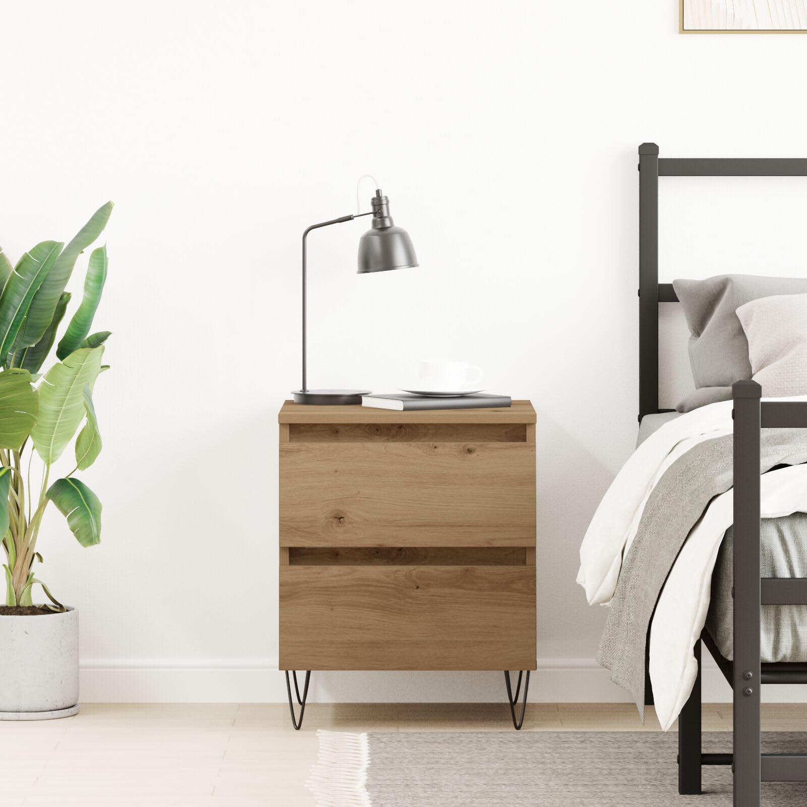 Homgoday Comodino in Rovere Artigianale 40x35x50 cm in Legno ingegnerizzato, Credenza Armadio, Armadietto da Pavimento Mobili Ufficio,Comodino Camera da Letto