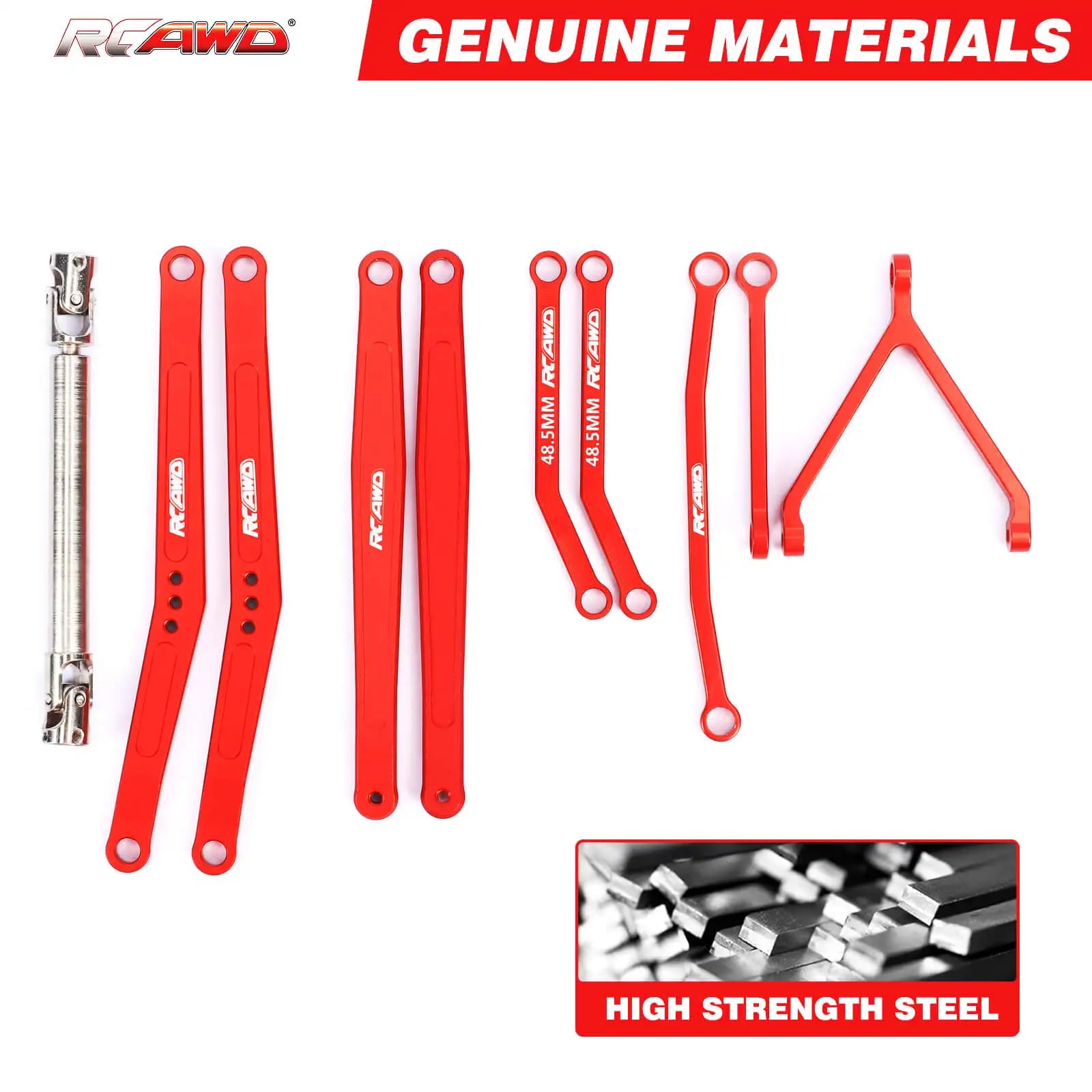 RCAWD Alloy Rear Axle Extended Link Set 35mm Extended Upper/Lower Linkage 70mm CVD Center Drive Shaft for 1/24 FMS FCX24 Upgrade Parts (Red) - Image 2
