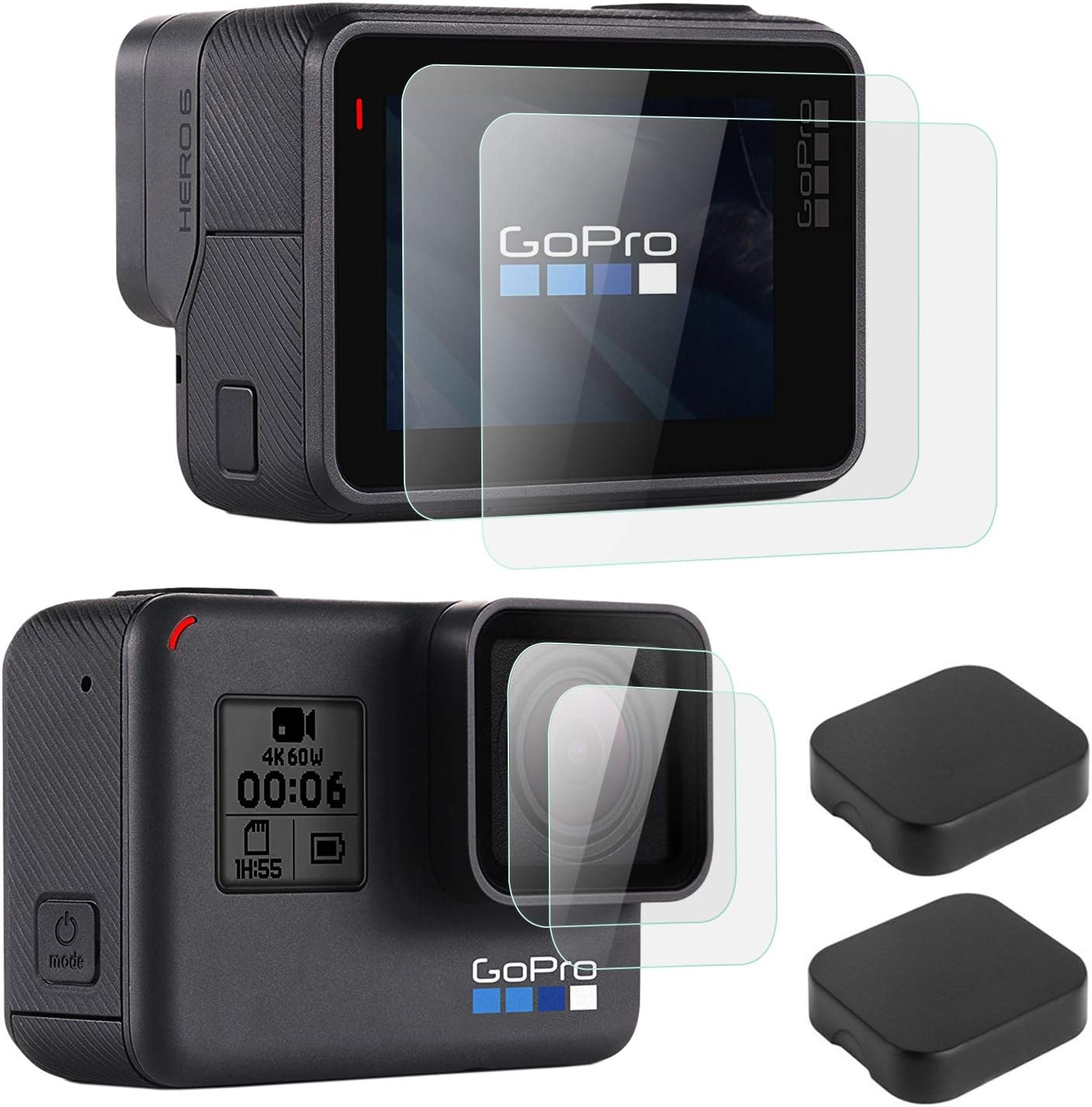 OOTSR [6 Pack] Screen Protector for GoPro Hero 7 (Only Black) Hero 5 Hero 6, with Tempered Glass Screen Protector + Lens Protector + Lens Cap, 2pcs / each