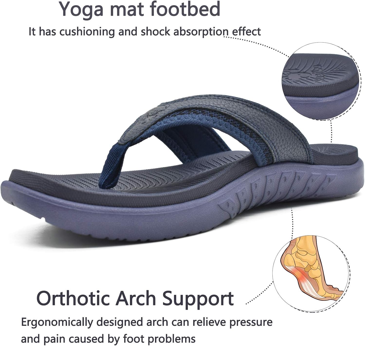 KuaiLu Mens Sport Flip Flops Comfort Orthotic Thong Sandals with Plantar Fasciitis Arch Support Outdoor Summer Beach Size 7~15 - Image 3