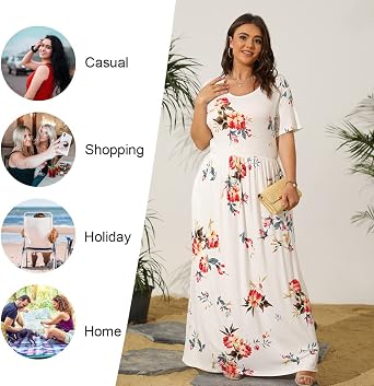 LONGYUAN Women's Plus Size Maxi Dresses Summer Short Sleeve Casual Long Dress 2026 XL-6XL