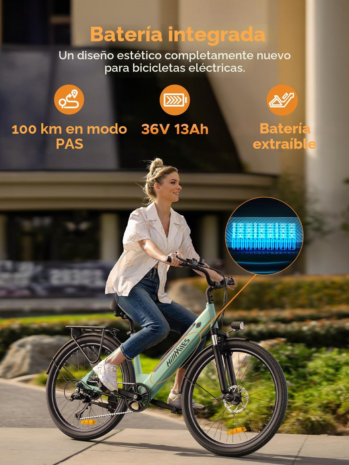 HillMiles Bicicleta eléctrica para adultos de 26 pulgadas, 7 velocidades, bicicleta eléctrica de 36 V, 13 Ah, batería extraíble, 25 km/h y autonomía de 80 – 100 km E-bike para viajeros urbanos, IP65