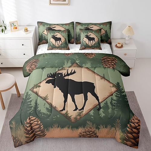 Erosebridal 7Pcs Moose Kids Bedding Set for Boys,King Size Comforter Set with Sh