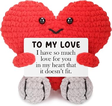 Xinezaa I Love You Her Him Gifts for Boyfriend Girlfriend,Anniversary Wife Husband Gifts, Romantic BF GF Birthday Gift Ideas,to My Love Gift for Women Men, Handmade Red Heart Crochet