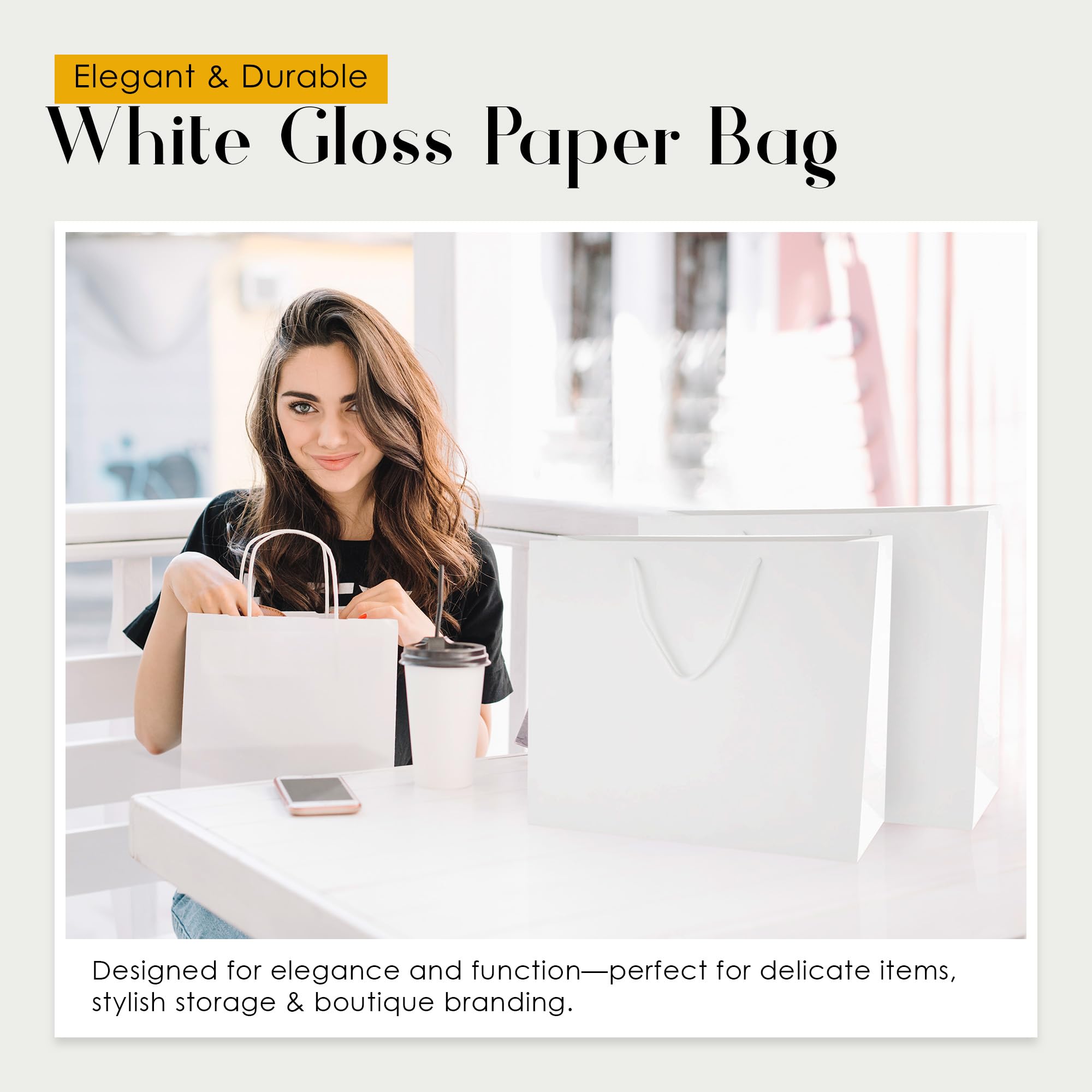 Thepaperbagstore 30× sacs cadeaux blancs grands laminés brillants 41 × 32 × 13 cm – sacs en papier 250 g/m² avec poignées en corde et fond renforcé – pour cadeaux, mariages et événements