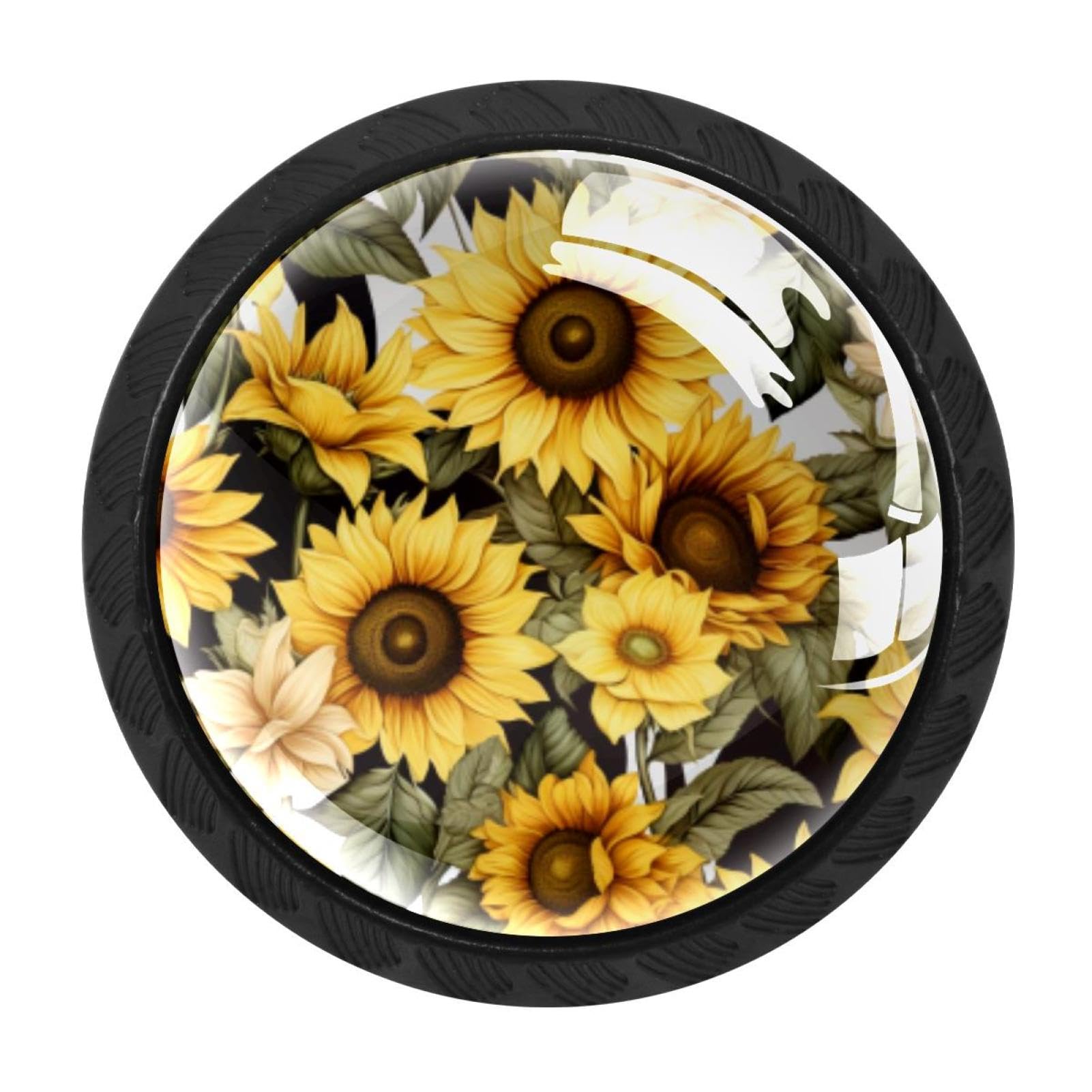 CHENZZZZ 4 Pack Round Cabinet Knobs for Kitchen Bathroom Closet Dresser Cabinets, Skull Sunflower