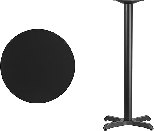 Miniatura 3 de EMMA + OLIVER Mesa de barra laminada negra RD de 24 pulgadas, base de 22 x 22 pulgadas