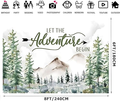 Miniatura 8 de Alltten Fondo de 10 x 8 pies para baby shower, montaña, desierto, aventura, bosque, animales, fotografía, fondo de fotografía Deja que la aventura