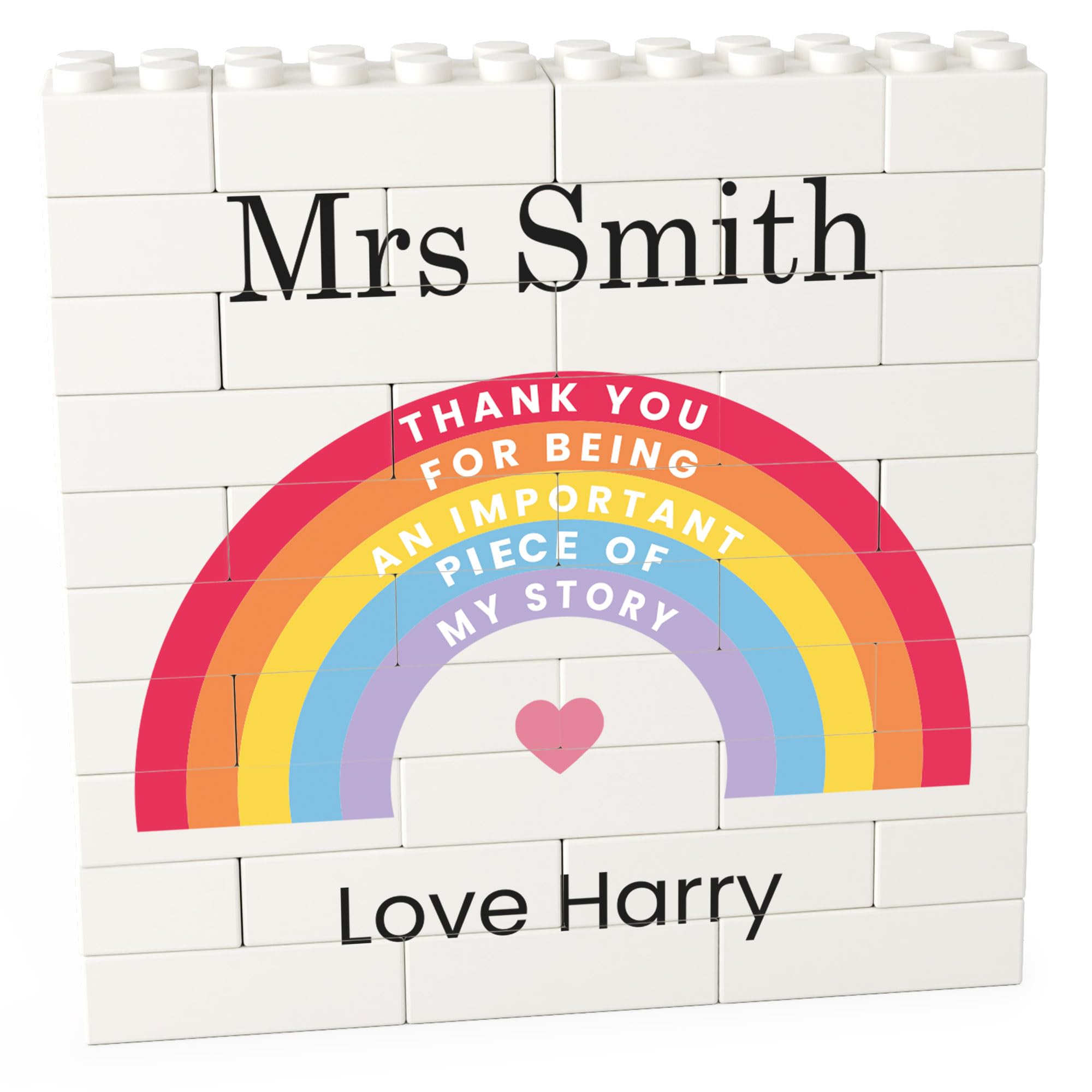 Beecreative Personalised Teacher Thank You Gifts - Custom Building Block Puzzle Set - Thank You For Being An Important Piece Of My Story Rainbow Gift for Nursery Teacher