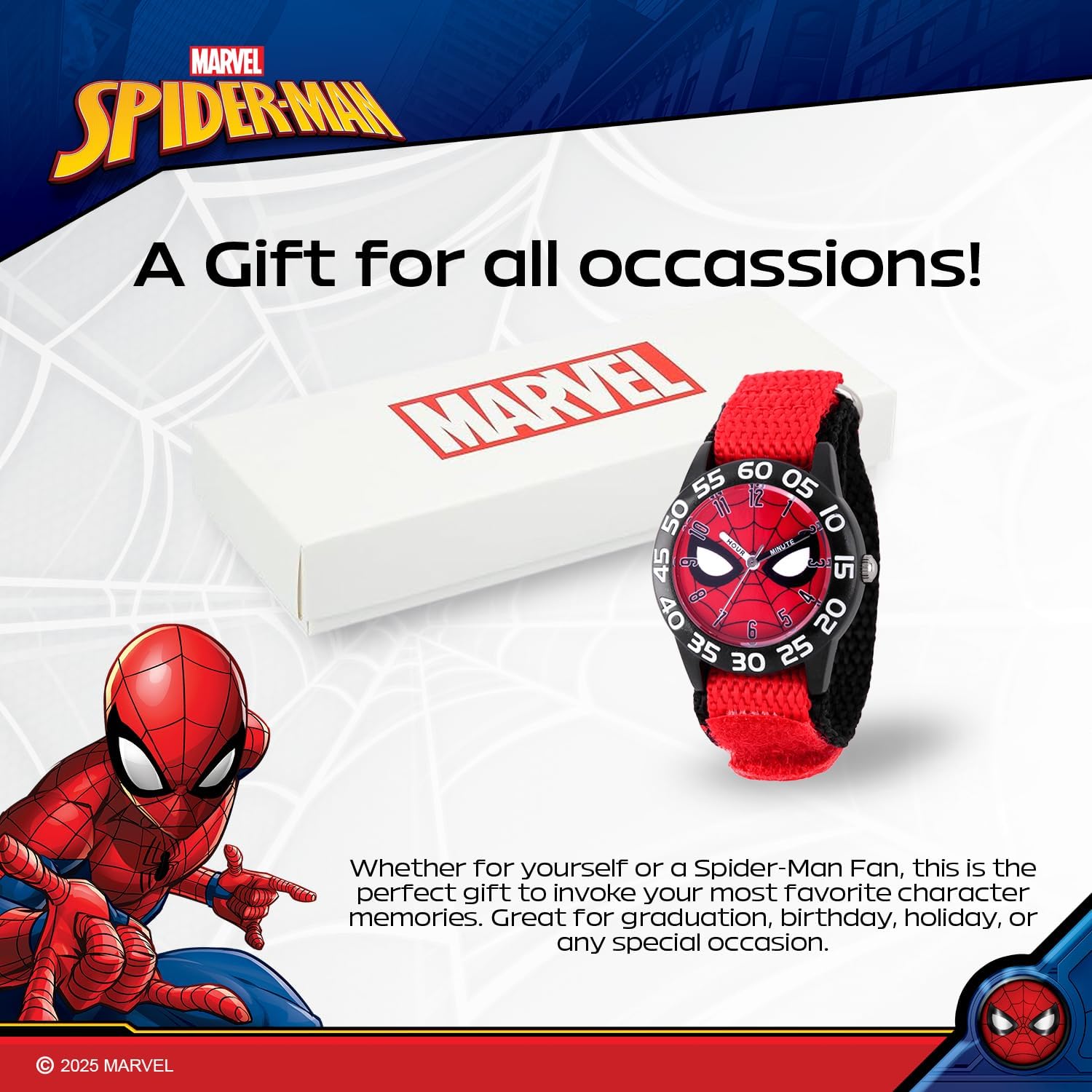 Marvel Spiderman Watch for Kids - Spiderman Watch Boys - Spider-Man Watches for Boys 4-6 - Toys - Kids - Marvel Toddler - Silver Case - 3D Silicone Plastic Strap