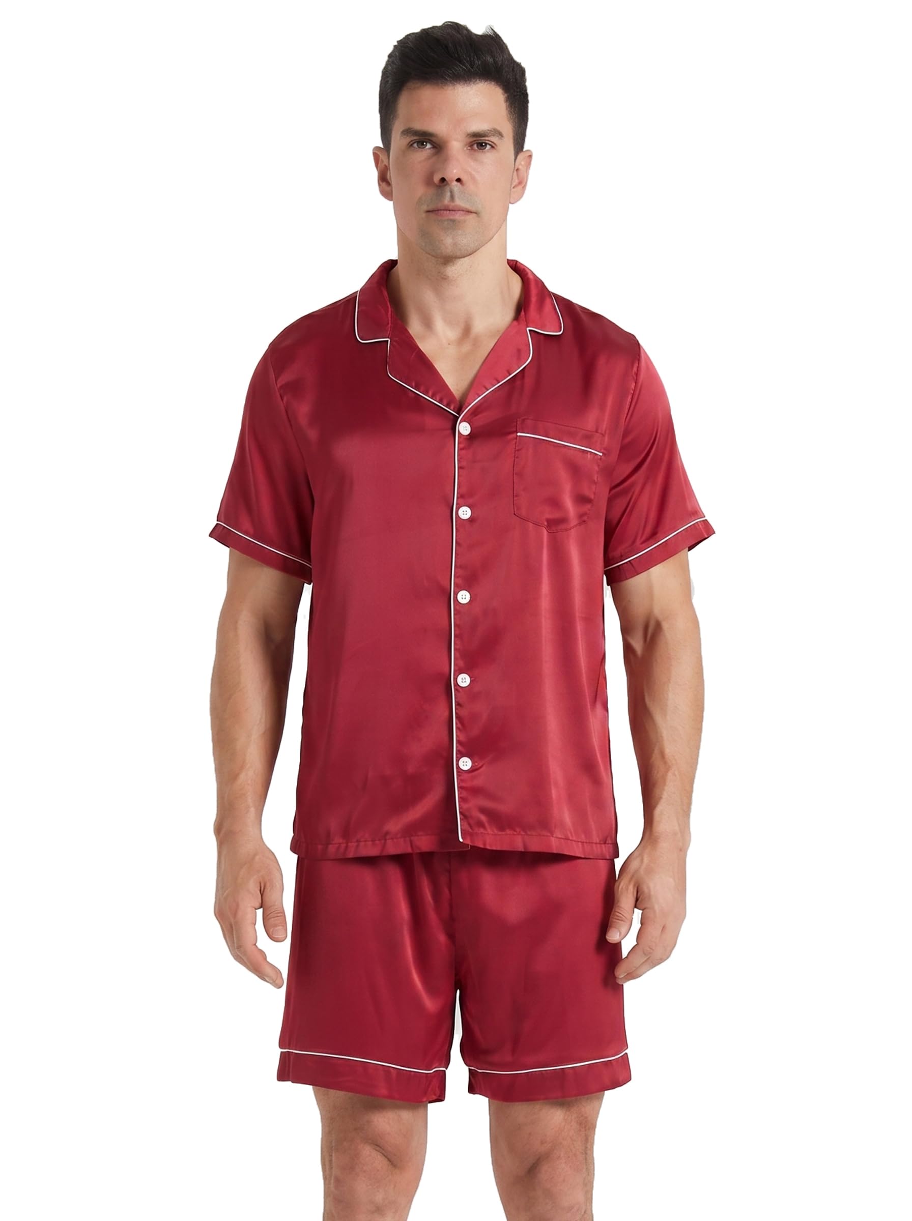 Yushow - Pijama para hombre de raso corto conjunto de pijamas de manga corta con botones de verano ligero 2 piezas ropa de dormir de seda para dormir
