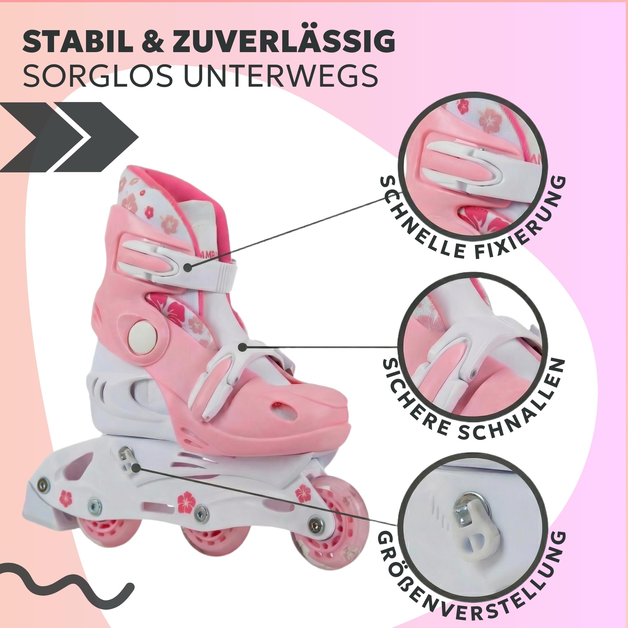 Kinder Inliner Set mit Protektoren verstellbar zum Rollschuh mit LED
