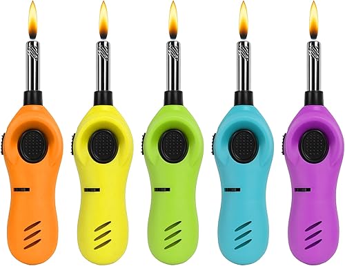 Navpeak Mini práctico encendedor de velas con varita extendida, bloqueo de seguridad, recarga de gas butano, encendedores para velas, estufas de