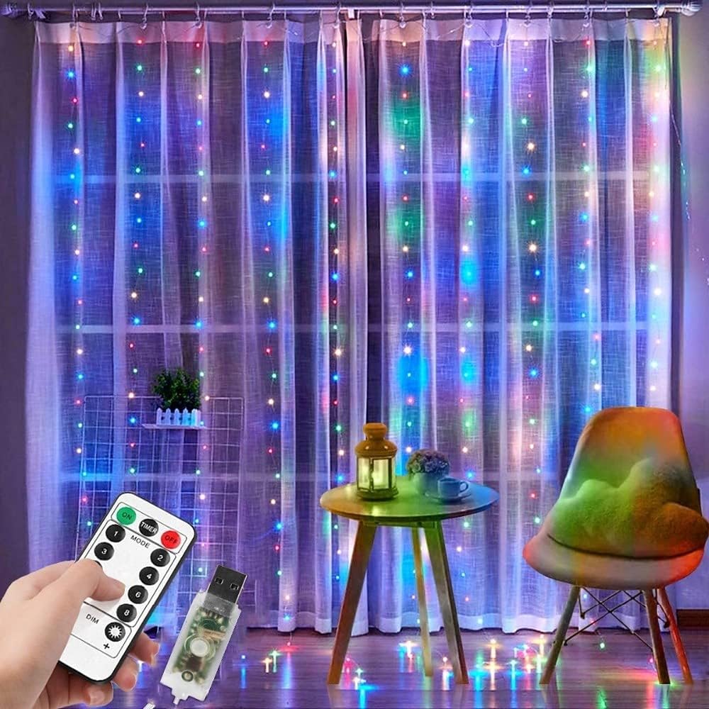 Lightinthebox300LED Curtain String Light, Fairy Twinkle Star String Hanging Lights with 8 Modes Waterproof for Bedroom, Indoor, Outdoor, Wedding, Party, Decoration (9.8x9.8Ft, Multi Color)