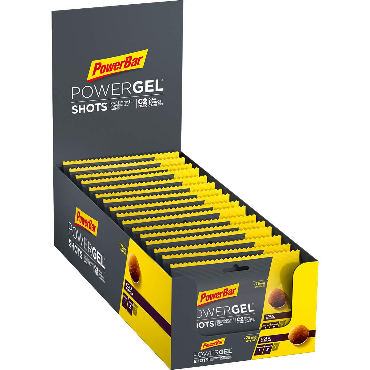 PowerBar PowerGel Shots Cola 16x60 g - High Carb Energy Gums + C2MAX + 75 mg Caffeine