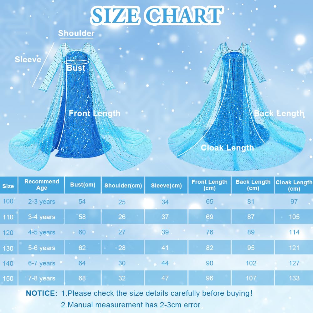 ACWOO Costume Elsa, costume da principessa bambina con accessori per corona e bacchetta di Elsa, abiti principessa Elsa con paillettes lussuose, costume bambina Halloween Cosplay compleanno carnevale