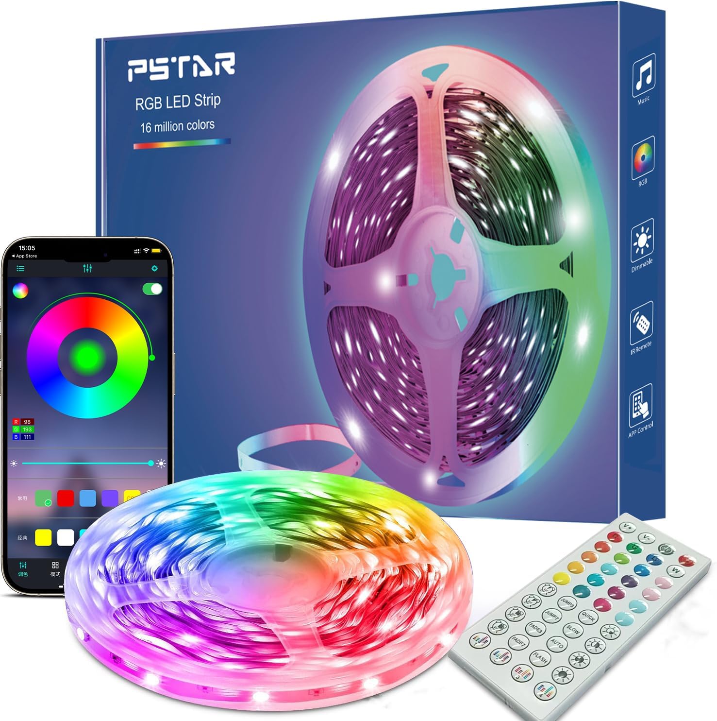 PSTAR 10M LED Strip Lights, APP Control Colour Changing LED Lights with Remote, Music Sync Built-in Mic, Flexible Lights for Bedroom Lighting Home Decoration