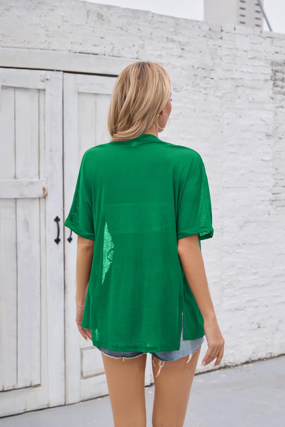 Iandroiy Women's Lightweight Open Front Cardigans Casual Short Sleeve Blouse Tops - Image 2