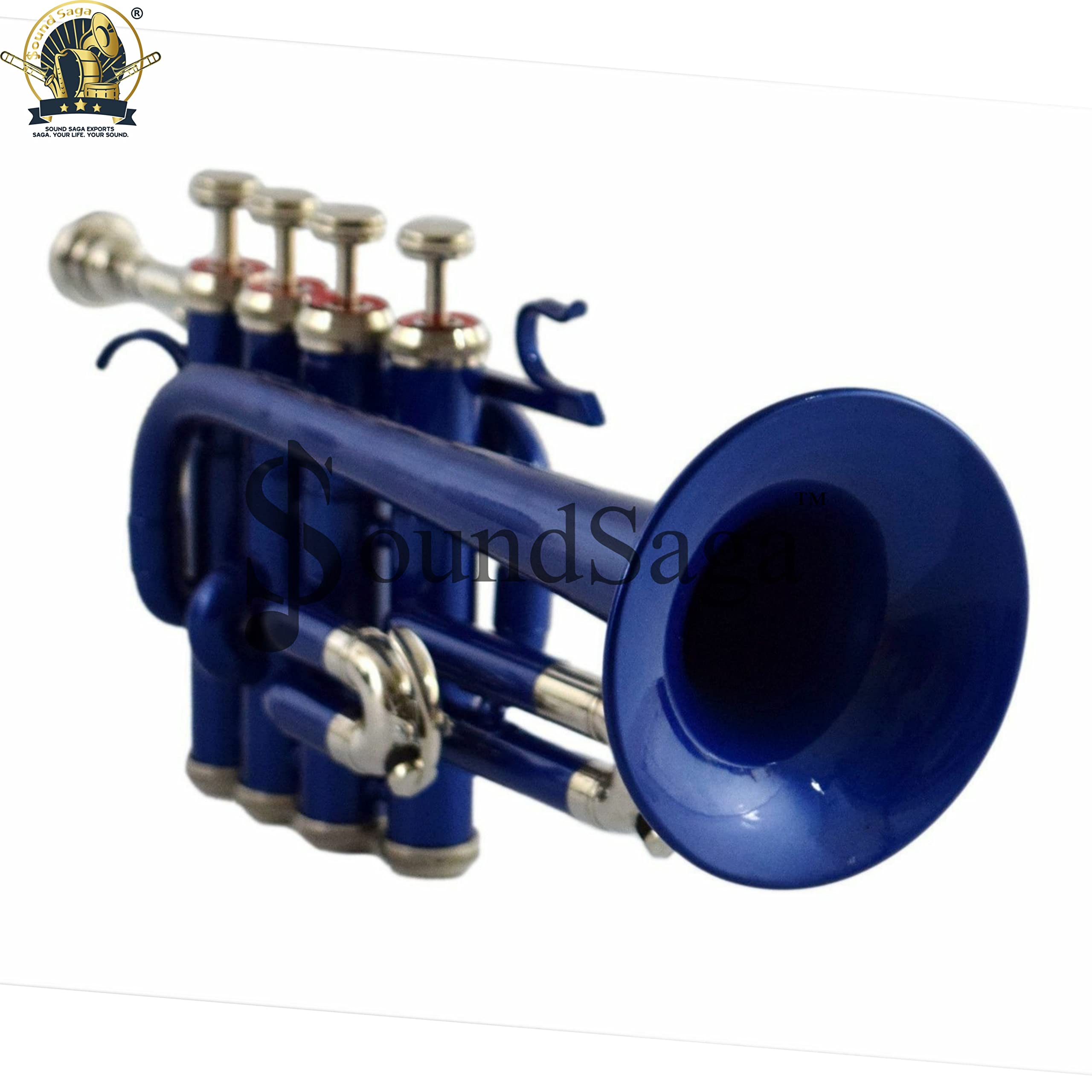 Piccolo Trompette en sib de qualité supérieure avec embouchure et étui de transport (Bleu argenté)