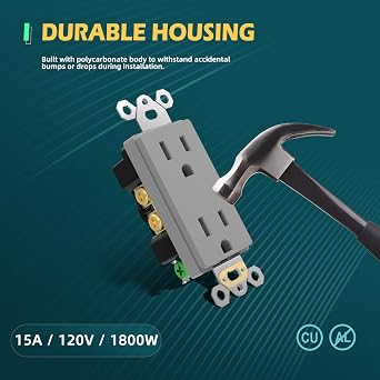 TOPELER 15 Amp Decorator Wall Receptacle Outlet, Non-Tamper Resistant Decor Standard Electrical Outlets, 15A 125V, 2 Pole 3 Wire, NEMA 5-15R, Self-Grounding Residential Grade, UL, Gray, 10 Pack