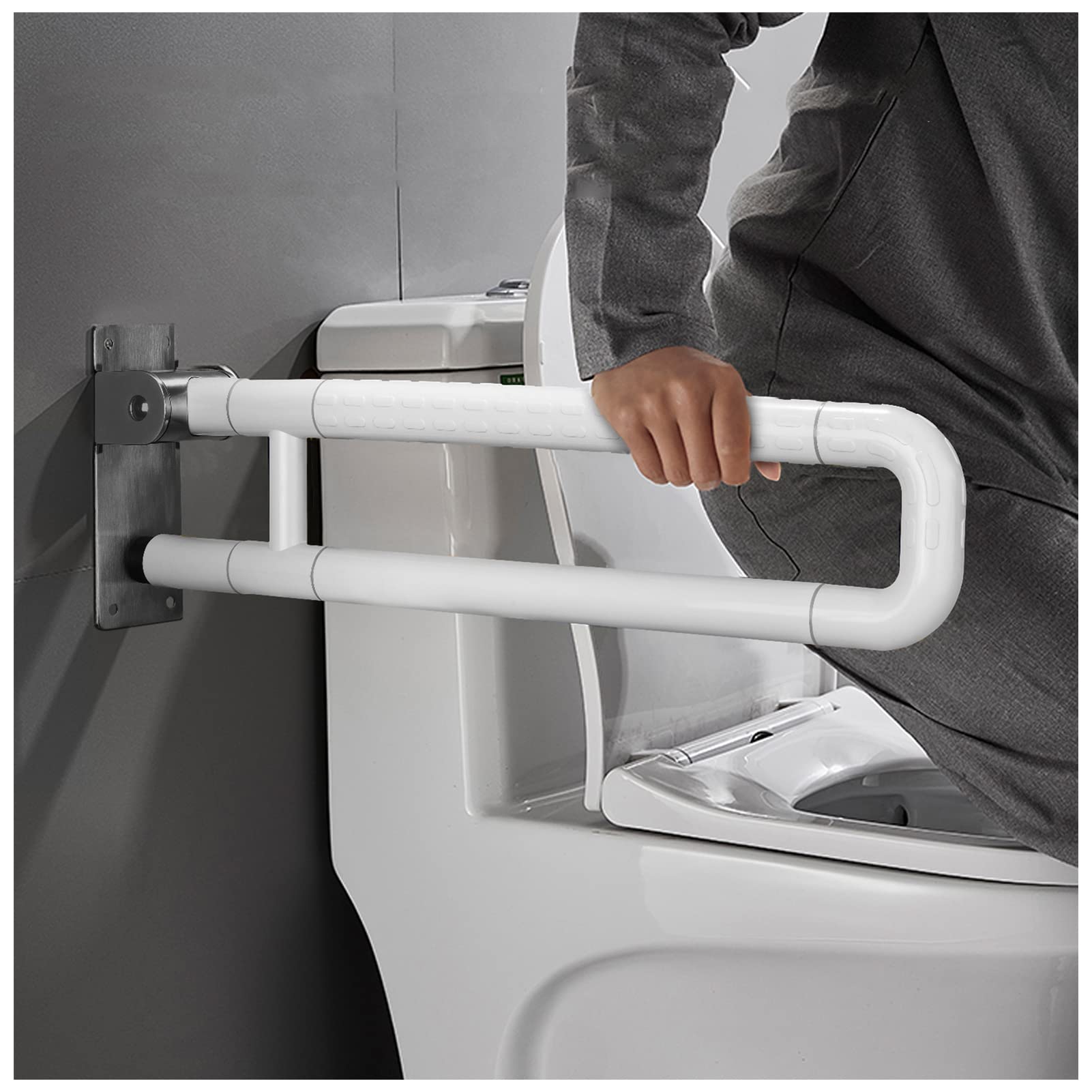 Barra de Agarre para Inodoro Plegable Abatible para Baño Pasamanos de Seguridad Antideslizantes Riel de Soporte de Asistencia para Ducha Montado en la Pared para Personas Mayores Ancianos Discapacit
