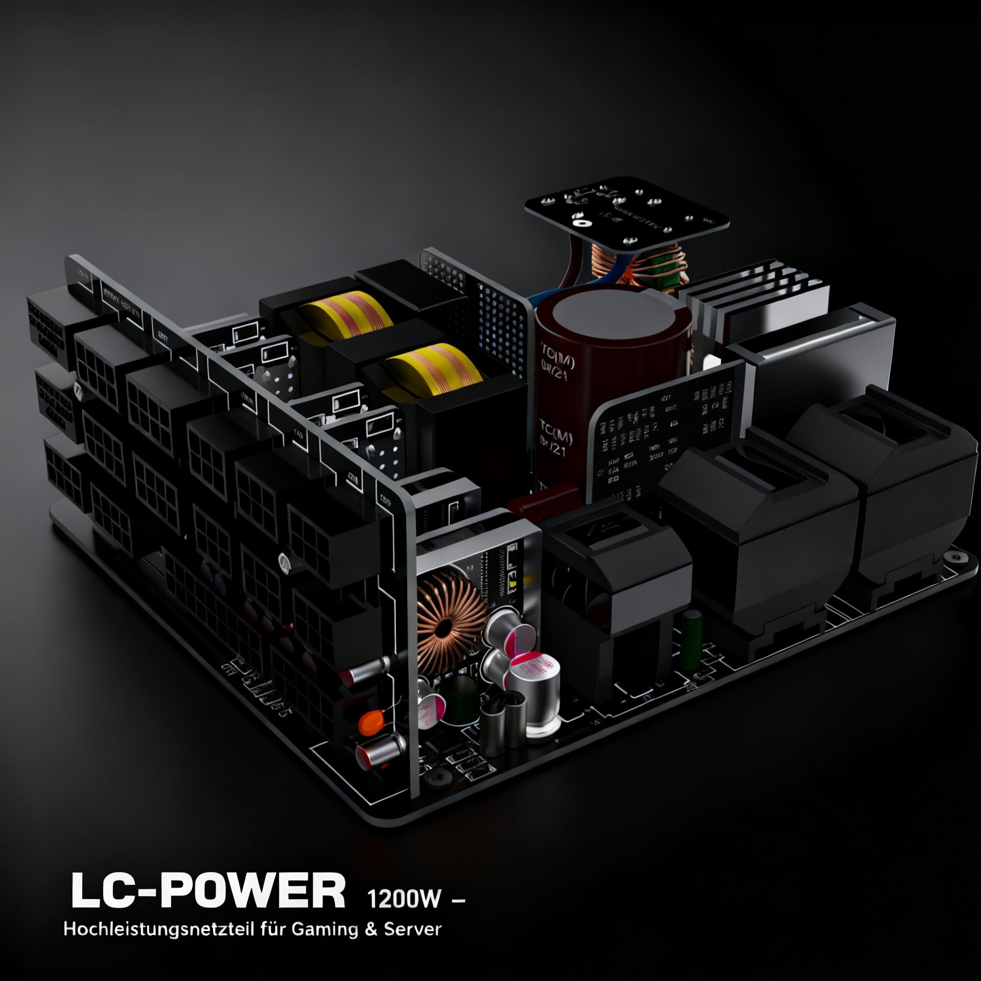 LC-POWER LC1200P V3.1 1200W PC Netzteil, 80 Plus Platinum Effizienz, ATX 3.1-Netzteil, PCIe 5.1 Kompatibel, Vollmodular, 135mm Lüfter, Leiser Betrieb für Gaming-PC und Server