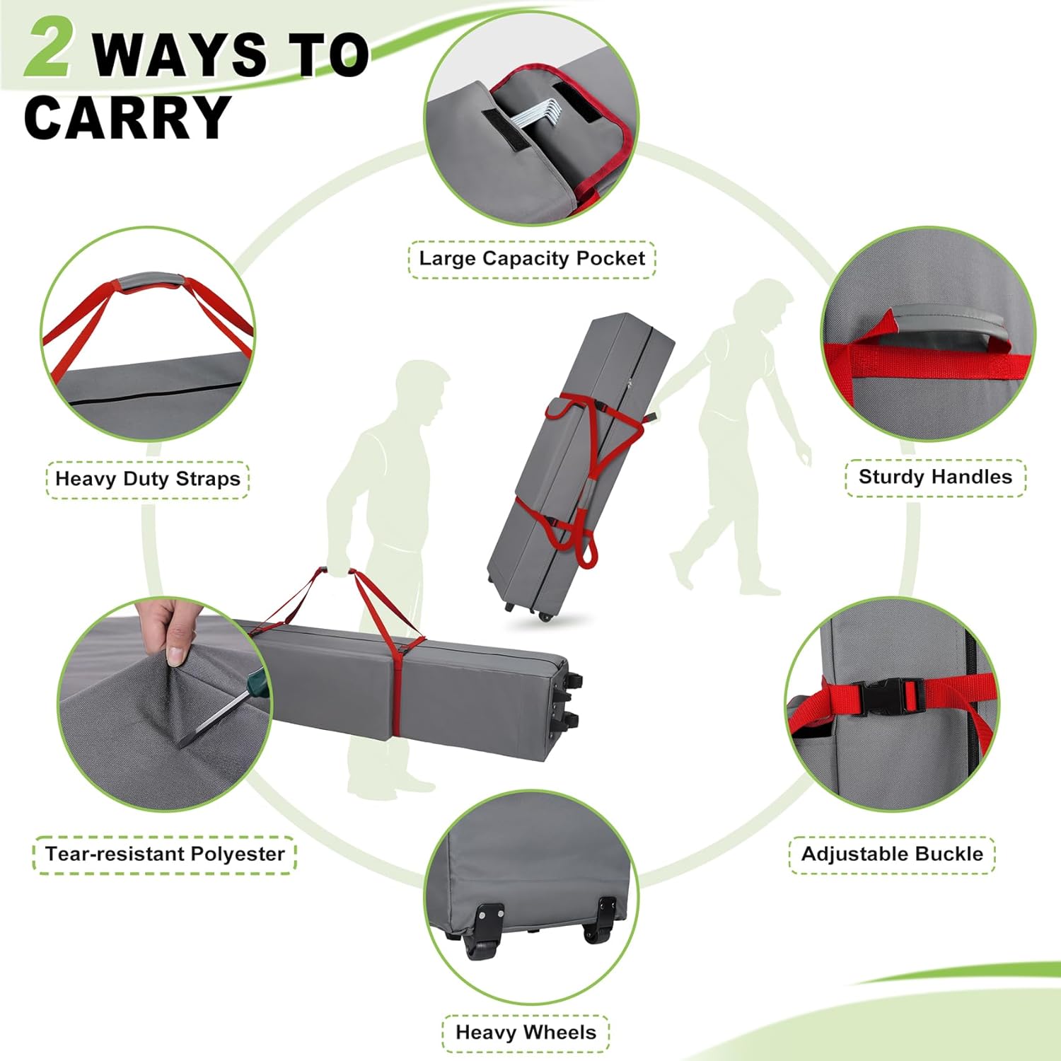 Cuddly Nest 10x 10x62in Wheeled Canopy Replacement Bag for Pop Up Canopy Tent - Rolling Carry Storage Bag with Sturdy Handles/Buckle Strap and Pocket