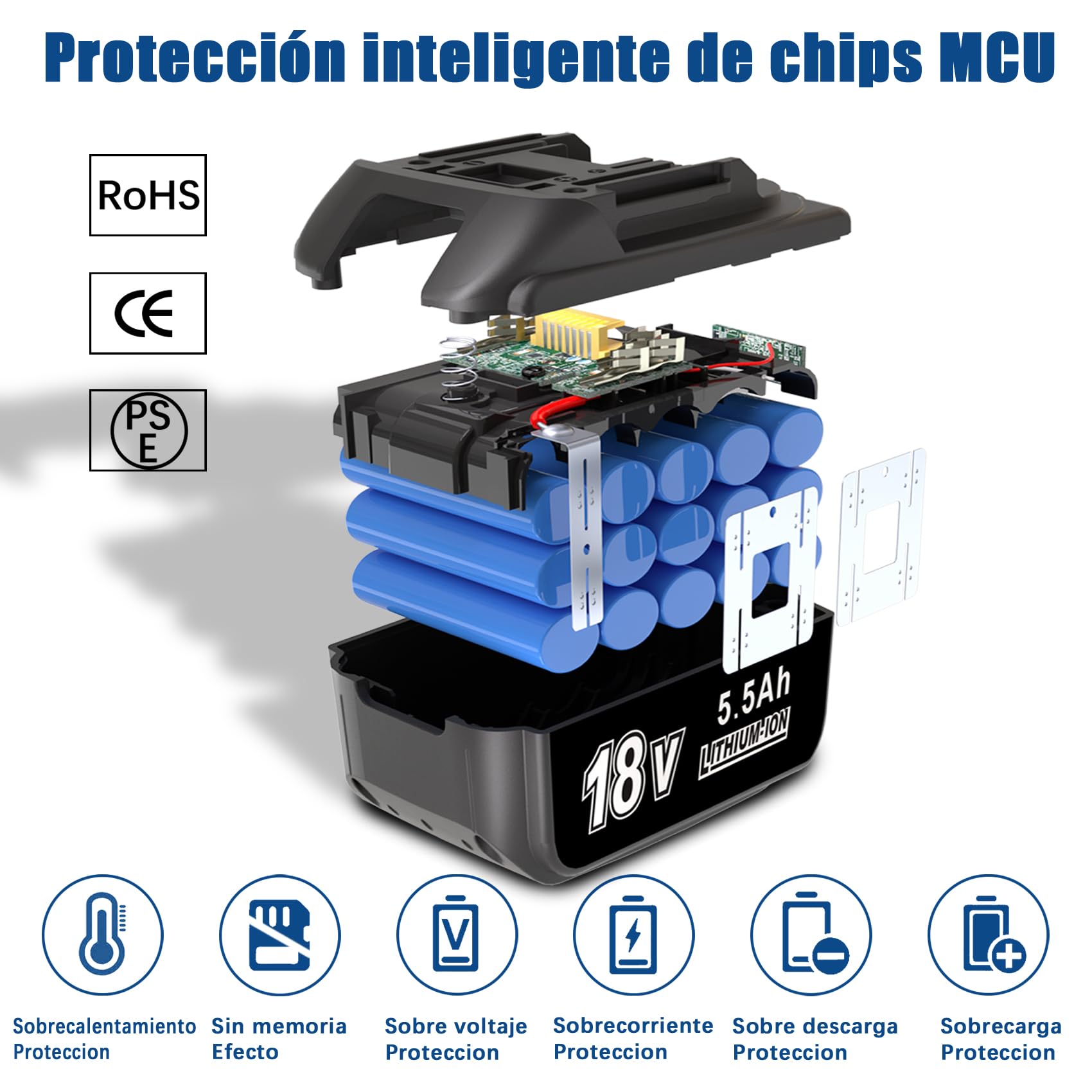KUNLUN 2 Piezas 18V 5.5Ah Batería de Repuesto Compatible para Makita 18V Baterías Litio BL1850 BL1830 BL1840 BL1860 BL1815 BL1820 LXT-400 Herramientas Inalámbricas | Batería de ion de litio compatible con Makita 18 V LXT BL1830 BL1860 BL1840 BL1815 BL1855