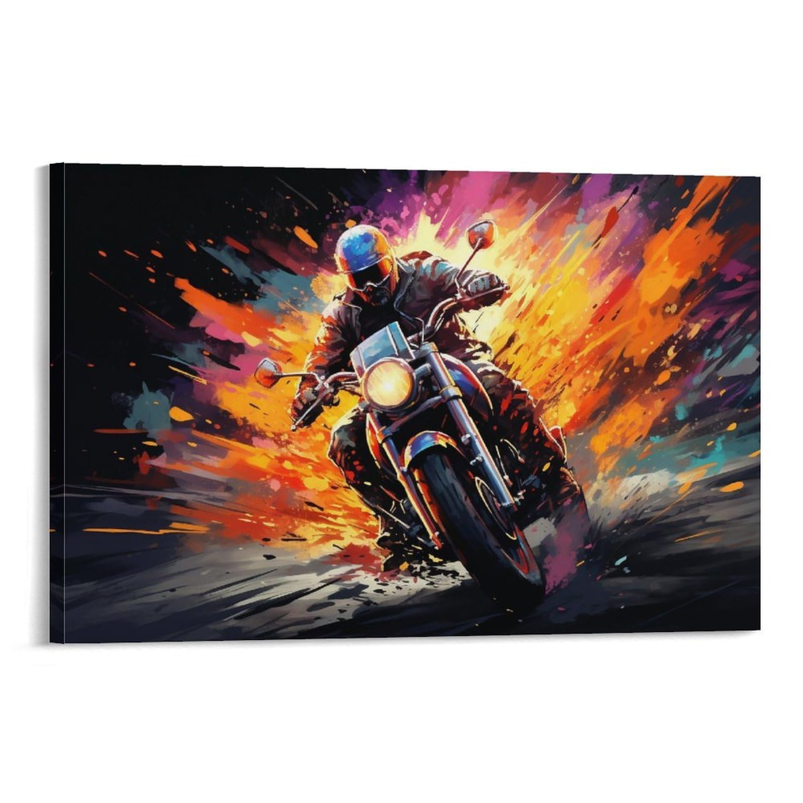 CPLVKWRQJ Bright Magical Colorful Individual Colorful Motorcycle Rider Art Canvas Wall Art - Office Canvas Print Fade Resistant Wall Focal Art Ready to Hang 16x24inch(40x60cm)