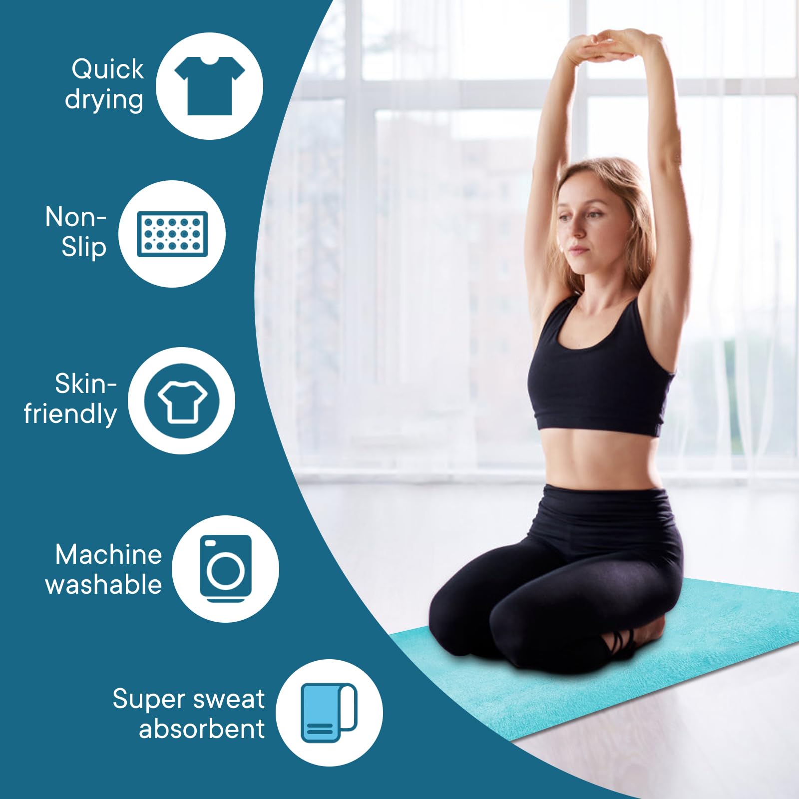 Toallas de Yoga, Toalla Antideslizante para Esterilla de Yoga Caliente con Puntos de Agarre, Manta de Yoga de Microfibra Suave súper Absorbente para Pilates, Fitness y Entrenamiento, 72 x 24