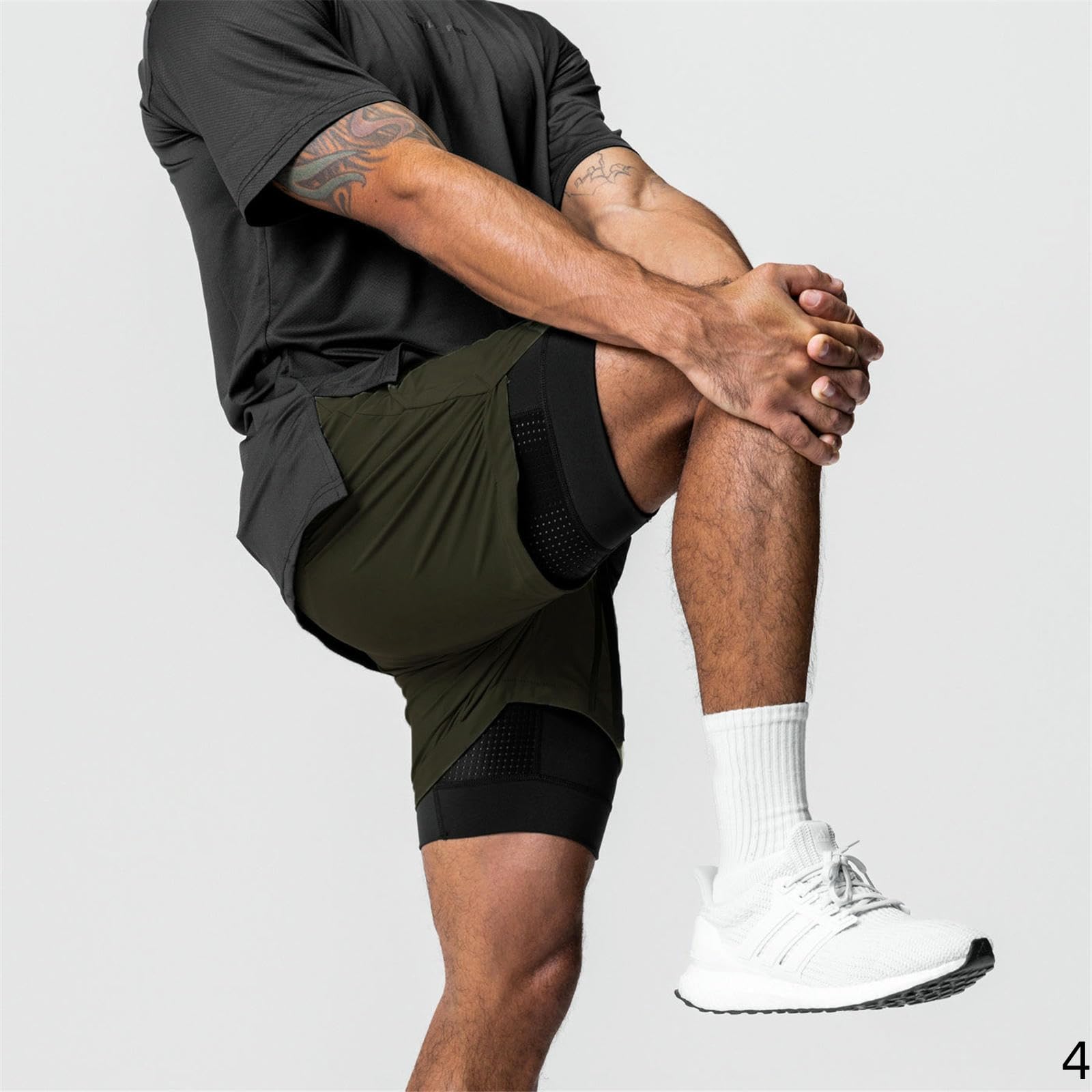Pantaloncini Uomo Cortometraggi di Fitness in Nylon Maschile Che Gestisce Il Maestro Basket A Doppio Strato Elastico-Verde-s