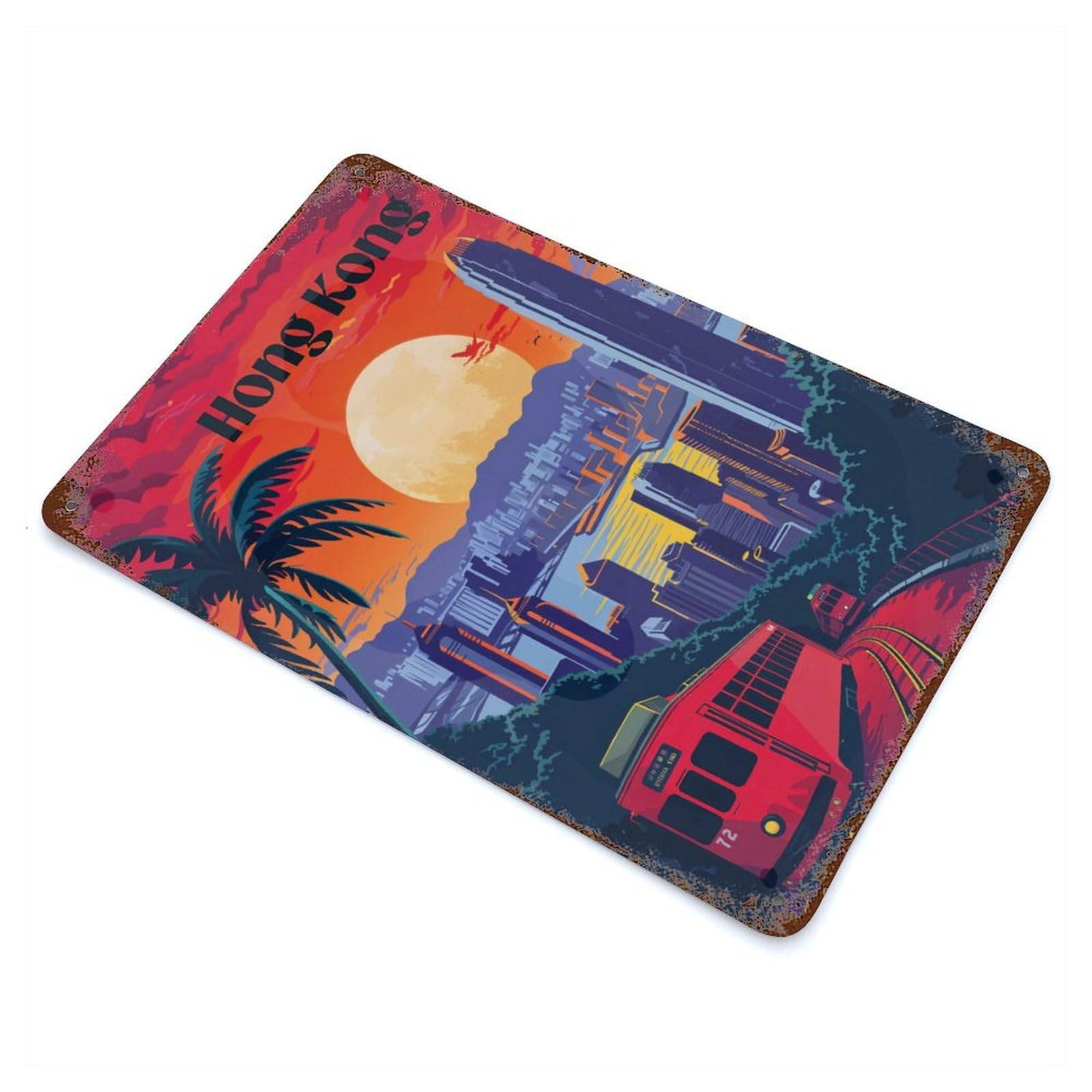 Hong Kong Sunset Glow Retro Metal Sign 11.8"x7.9", Farmhouse Wall Decor for Cafe, Home Bar And Lounge Decor