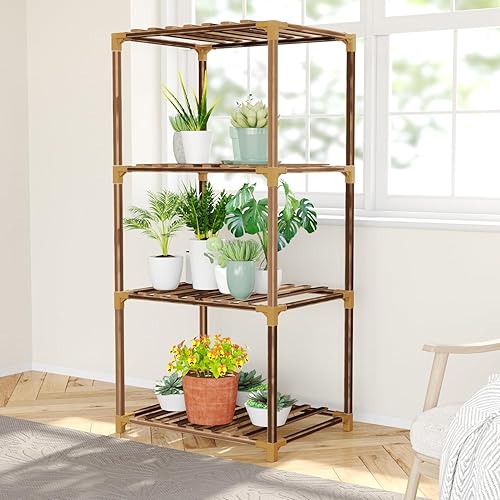 Miniatura 3 de New England - Soporte de madera para plantas de 4 niveles para uso en interiores y exteriores, perfecto para sala de estar, patio o balcón, soporta