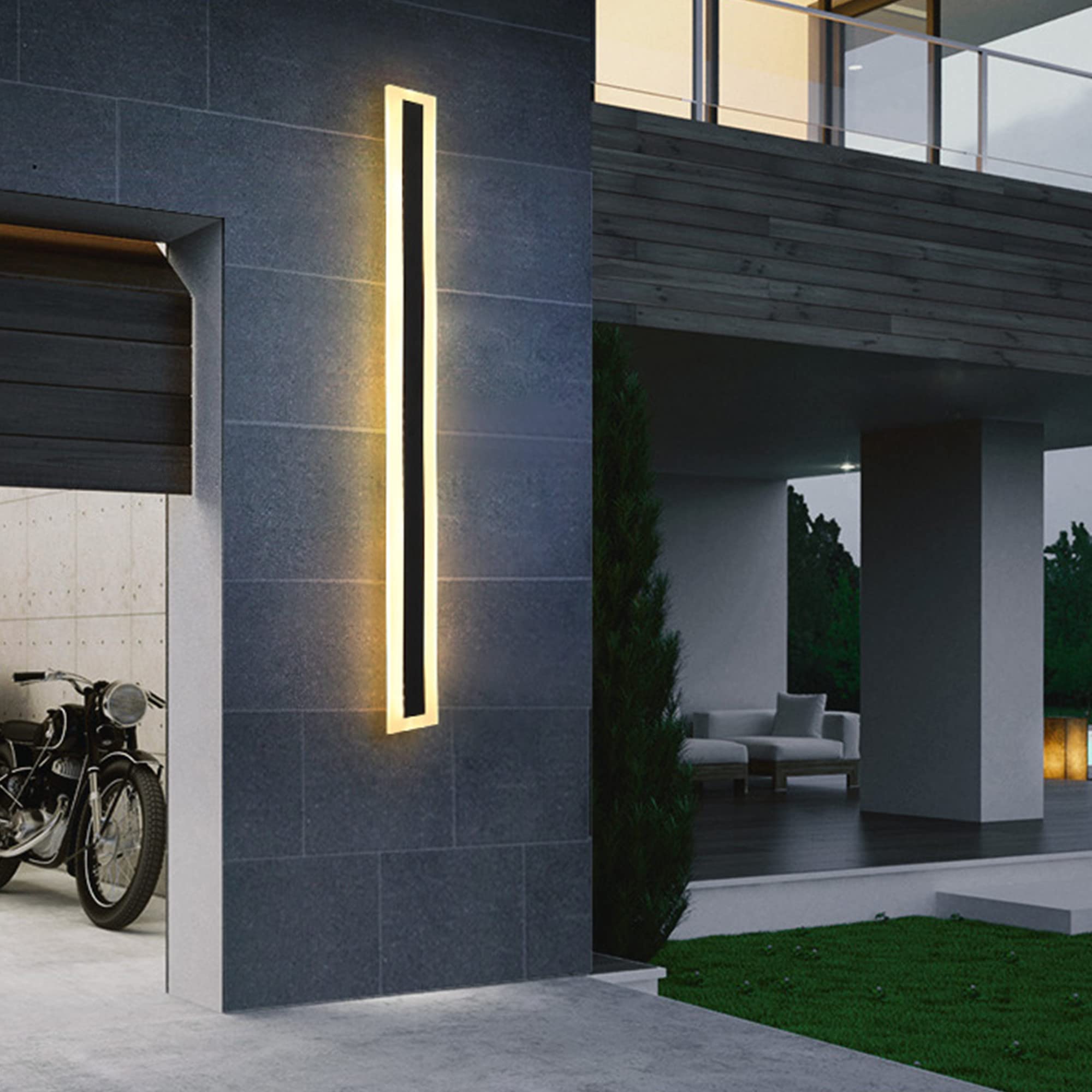 HELCEKOU Modern Waterproof Outdoor Wall Lamp Bar with Elegant Frosted White Acrylic Design IP65 Rated for Patio and Porch Anti Rust Long Strip Sconce 60cm 15W Warm Light
