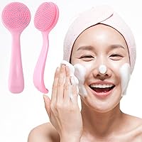 Vista 6 de Paquete de 2 cepillos de limpieza facial manual de silicona, agradable a la piel, impermeable, limpiador exfoliante para puntos negros, espinillas
