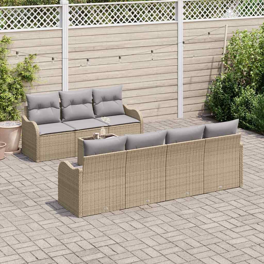 Zestaw sof ogrodowych, beżowy, polirattan, z malowaną proszkowo stalową ramą, 55 x 55 x 37 cm, modułowy mebel outdoorowy na taras, balkon, z poduszką i stołem